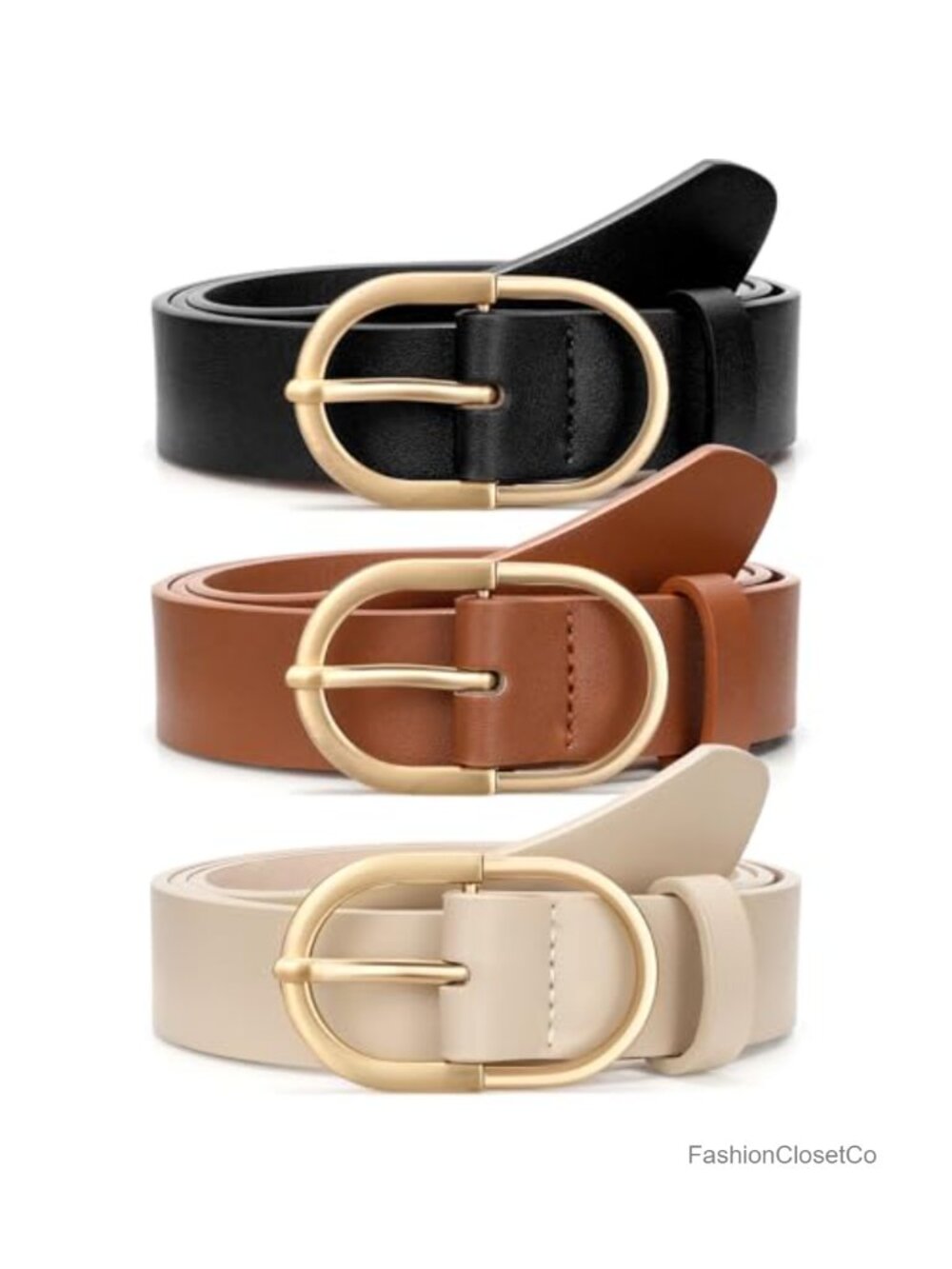 3 Pack Women's Belts PU Leather Gold Buckle Adjustable Jeans Dress Belt